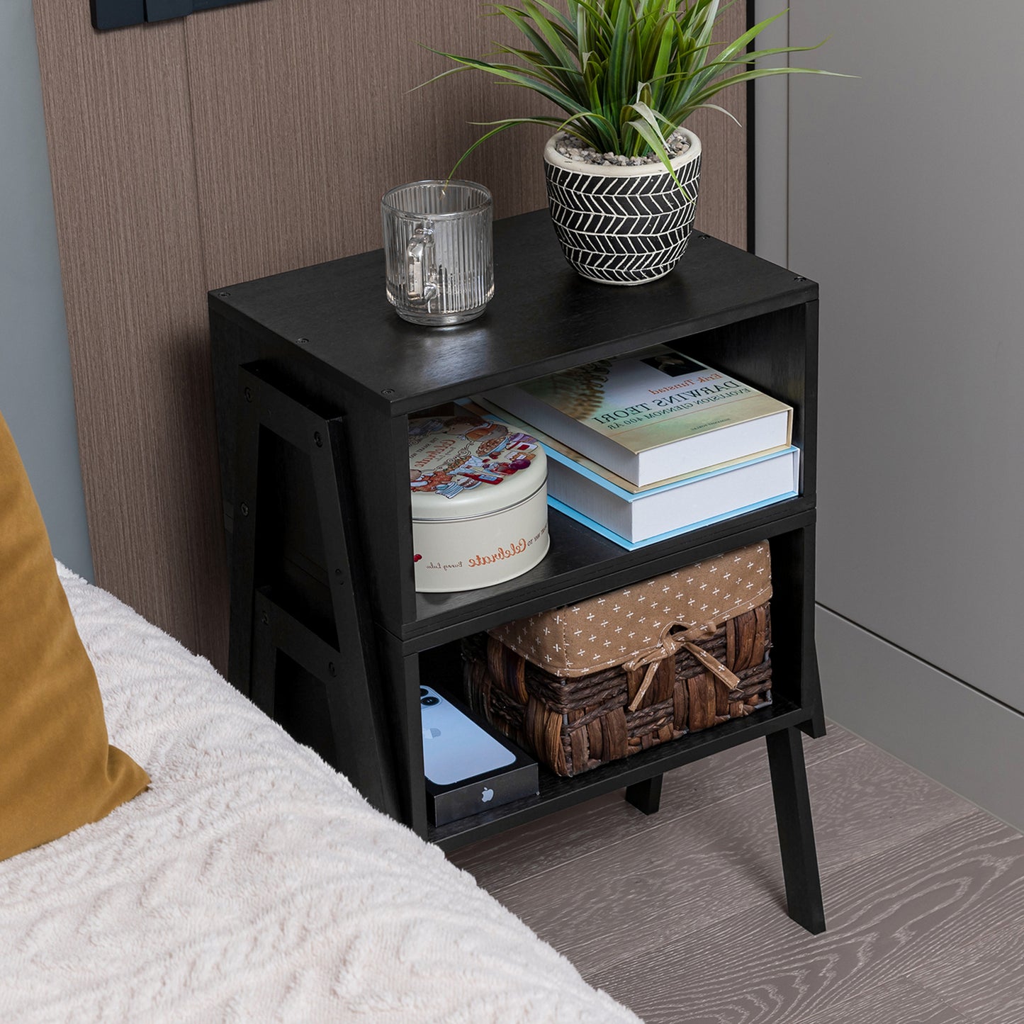 Forevich Nightstands Set of 2 Bamboo End Tables Beside Table for Bedroom Living Room Stackable Side Table Bedside Tables with Open Storage Shelf for Small Spaces