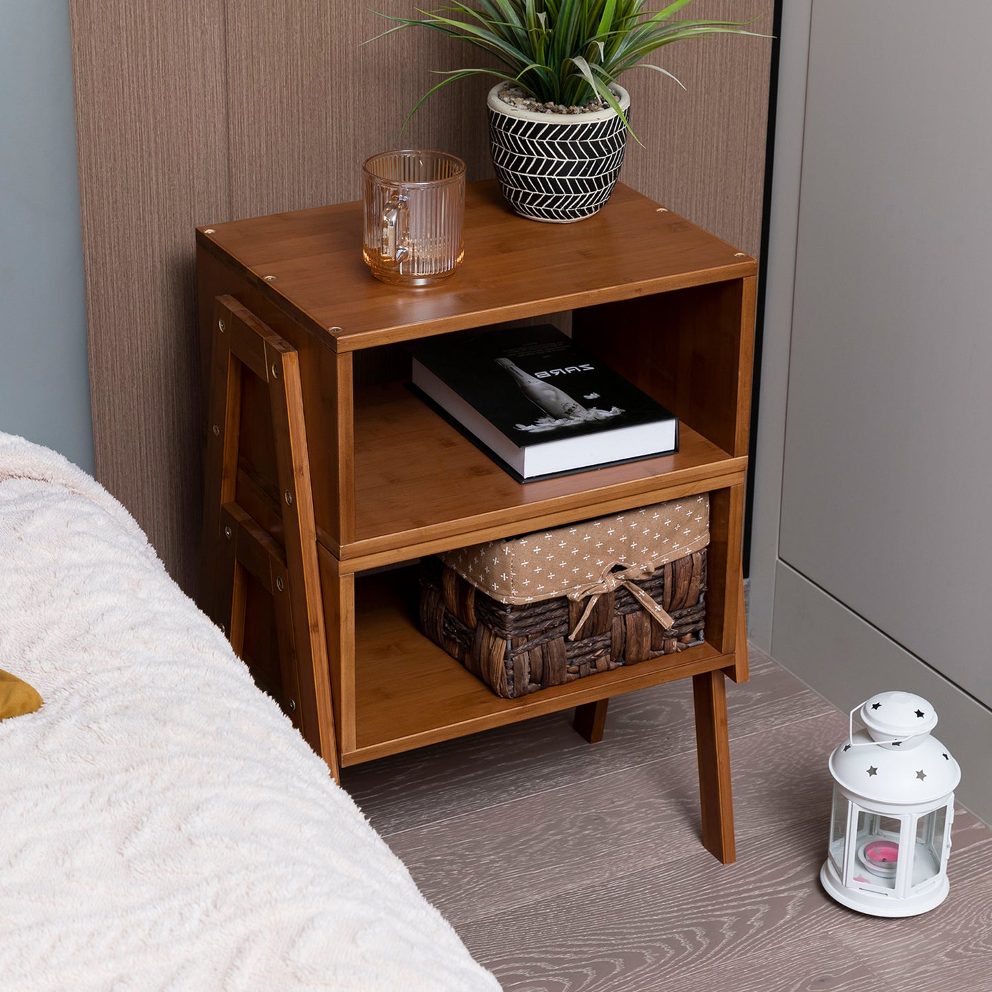 Forevich Nightstands Set of 2 Bamboo End Tables Beside Table for Bedroom Living Room Stackable Side Table Bedside Tables with Open Storage Shelf for Small Spaces