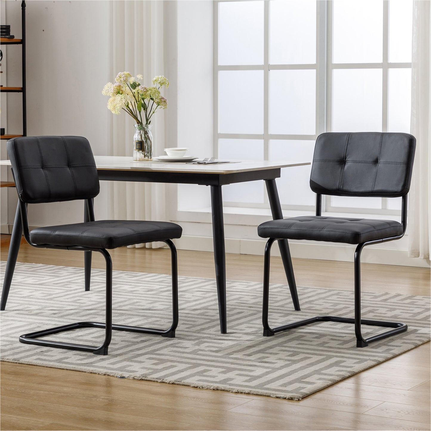 Forevich Mid Century Modern Dining Chairs Set of 2, Leather Kitchen Dining Room Side Chairs Upholstered Armless Accent Chairs with Metal Chrome Legs for Living Room, Bedroom