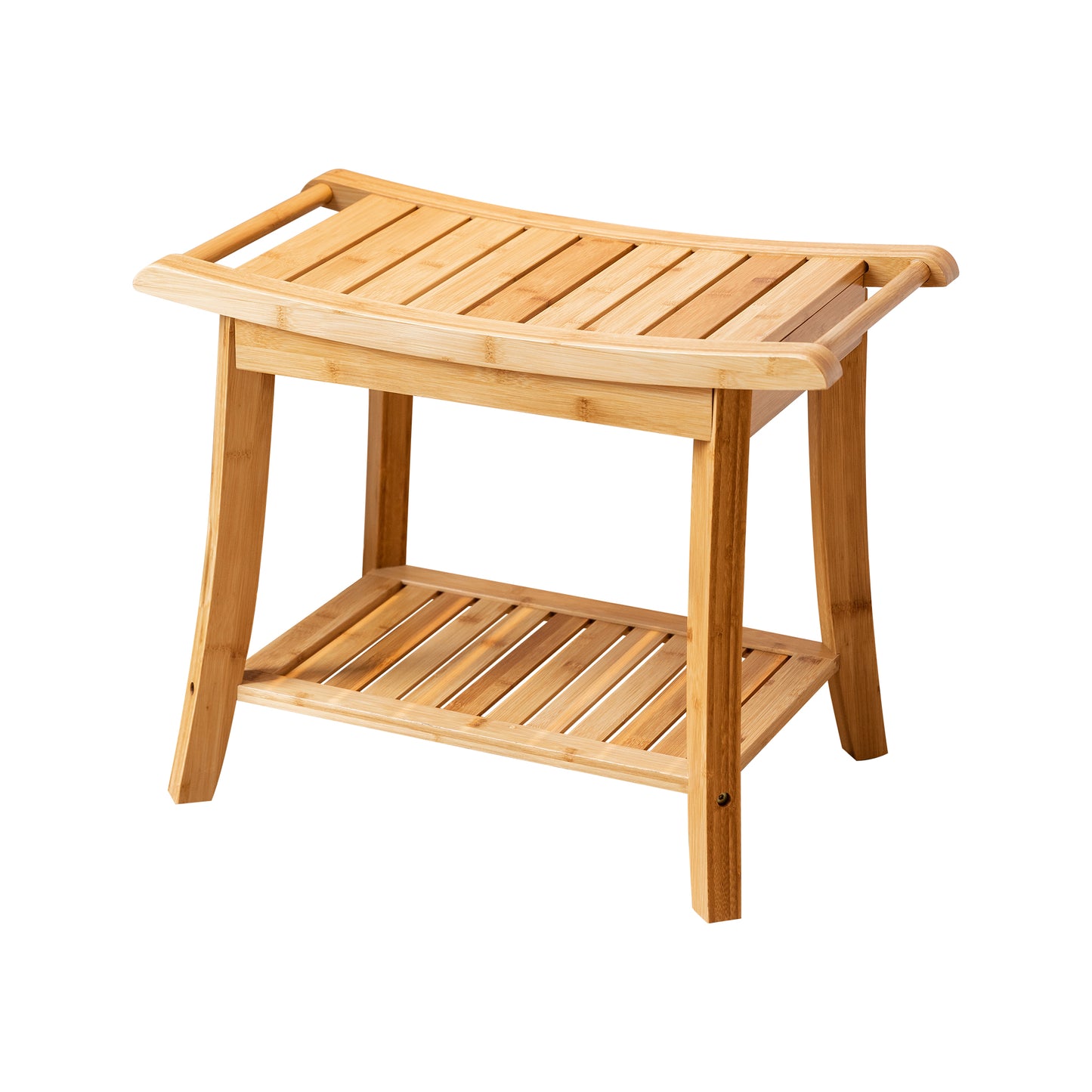 Forevich Bamboo Shower Bench Stool with Storage Shelf Waterproof Shower Chair Spa Bath Seat Excellent for Indoor Use