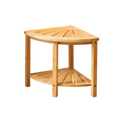 Forevich Shower Corner Bamboo Bench with Shelf, Corner Seat Shower Stool for Inside Shower