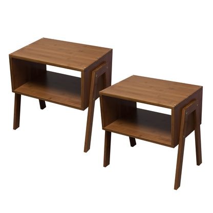 Forevich Nightstands Set of 2 Bamboo End Tables Beside Table for Bedroom Living Room Stackable Side Table Bedside Tables with Open Storage Shelf for Small Spaces