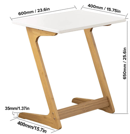 Forevich Bamboo Modern Tv Trays Table for Eating, Wood Couch Table End Snack Desk Sofa Side Table